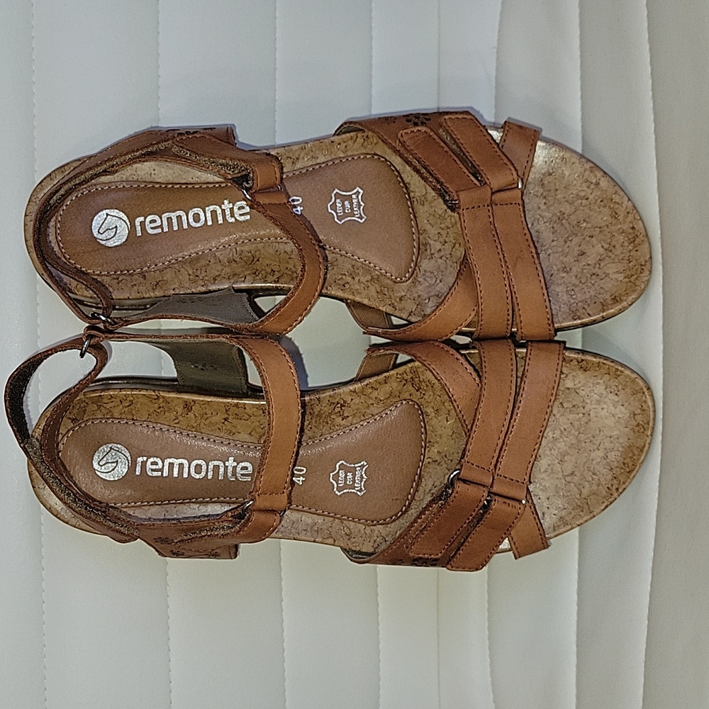 Remonte by Rieker Wedge Brown Leather Sandals Sz. 40 - Picture 5 of 8